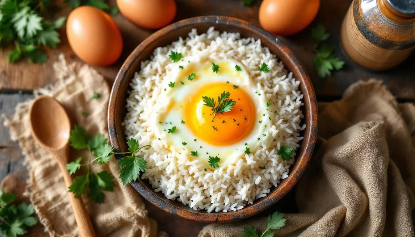 Représenatation de oeufs avec du riz musculation repas complet et économique
