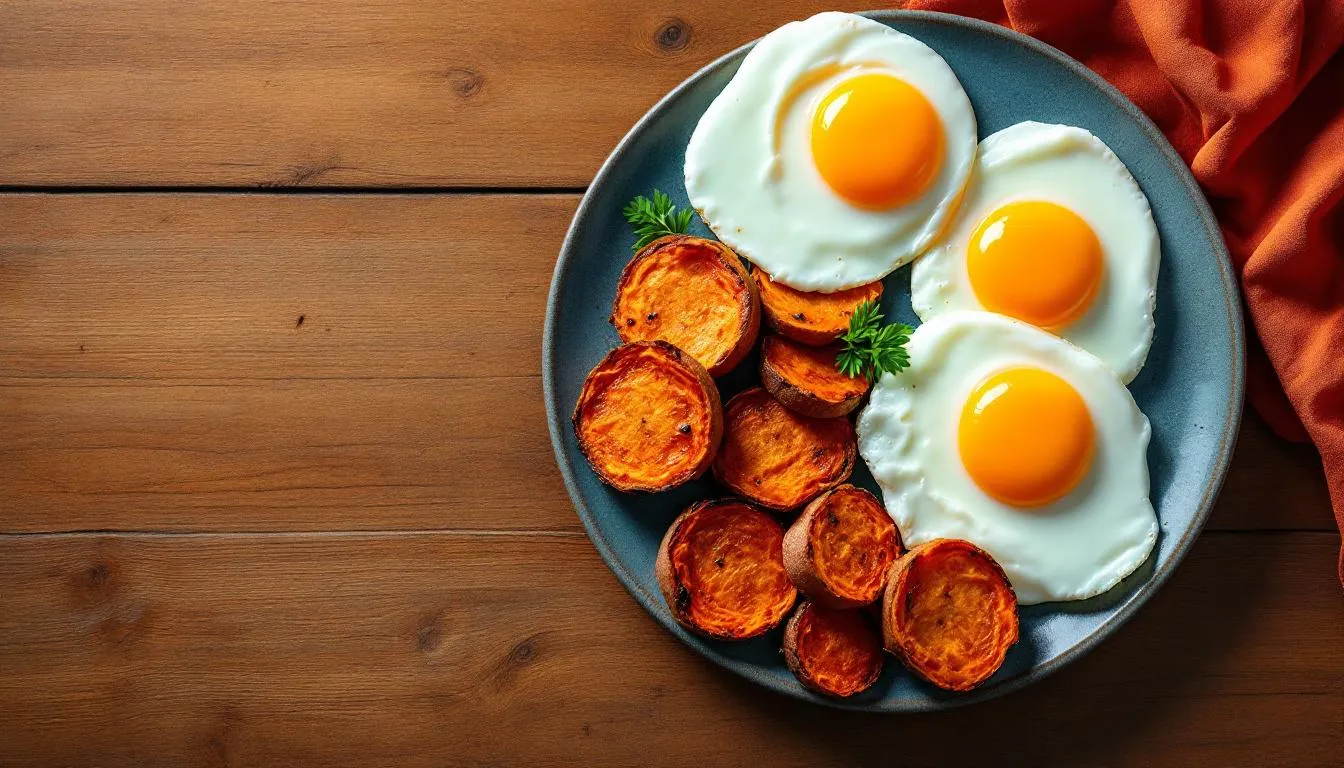 Représenatation de oeufs et patates douces musculation association bénéfique