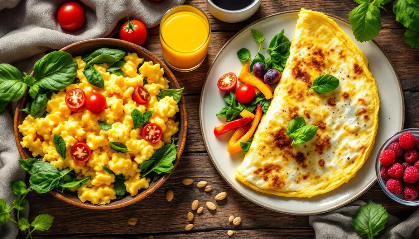Représenatation de idées de recettes à base d'œufs pour sportif petit déjeuner