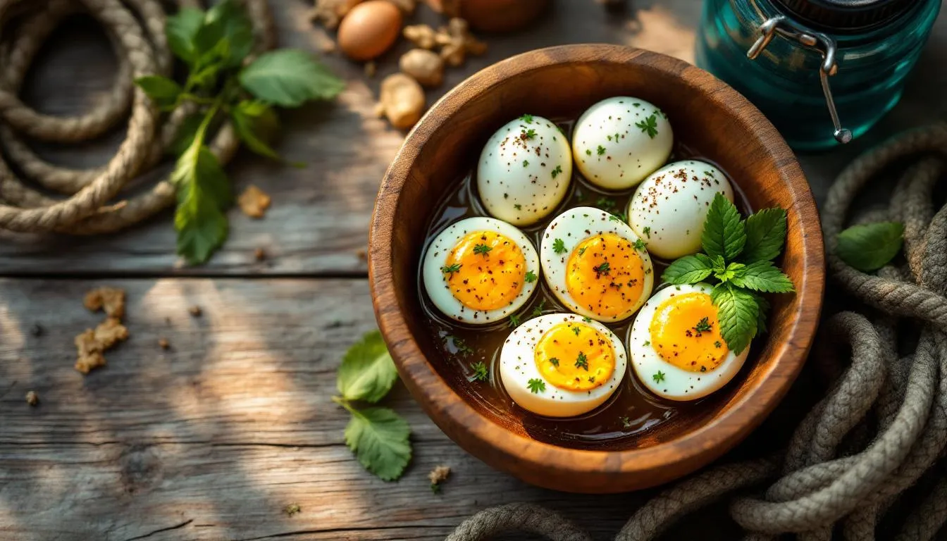 Représenatation de œufs marinés recette originale pour sportif aventureux