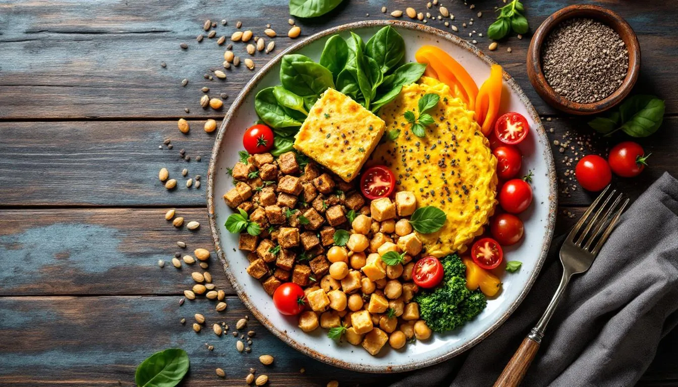 Représenatation de alternatives aux oeufs pour un régime musculation vegan riche en protéines