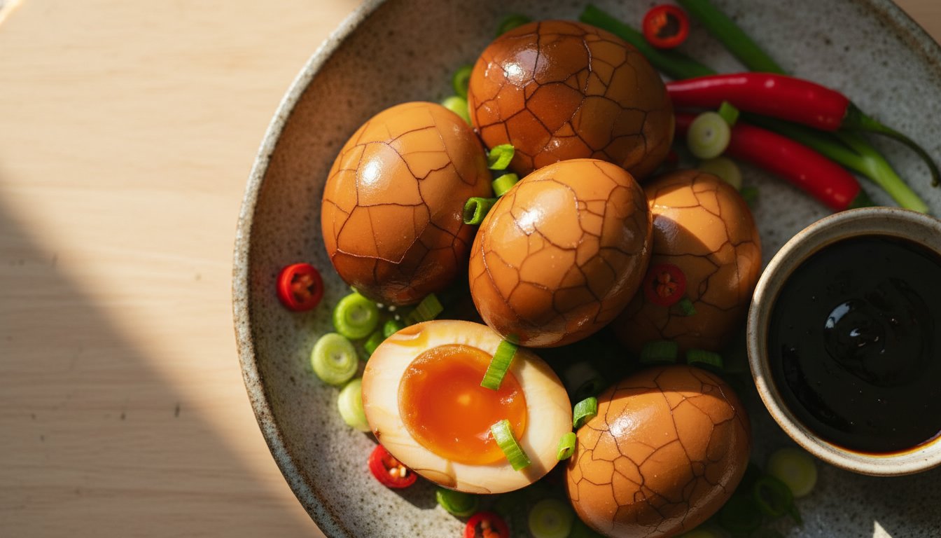 Représenatation de oeufs marinés sauce soja musculation recette